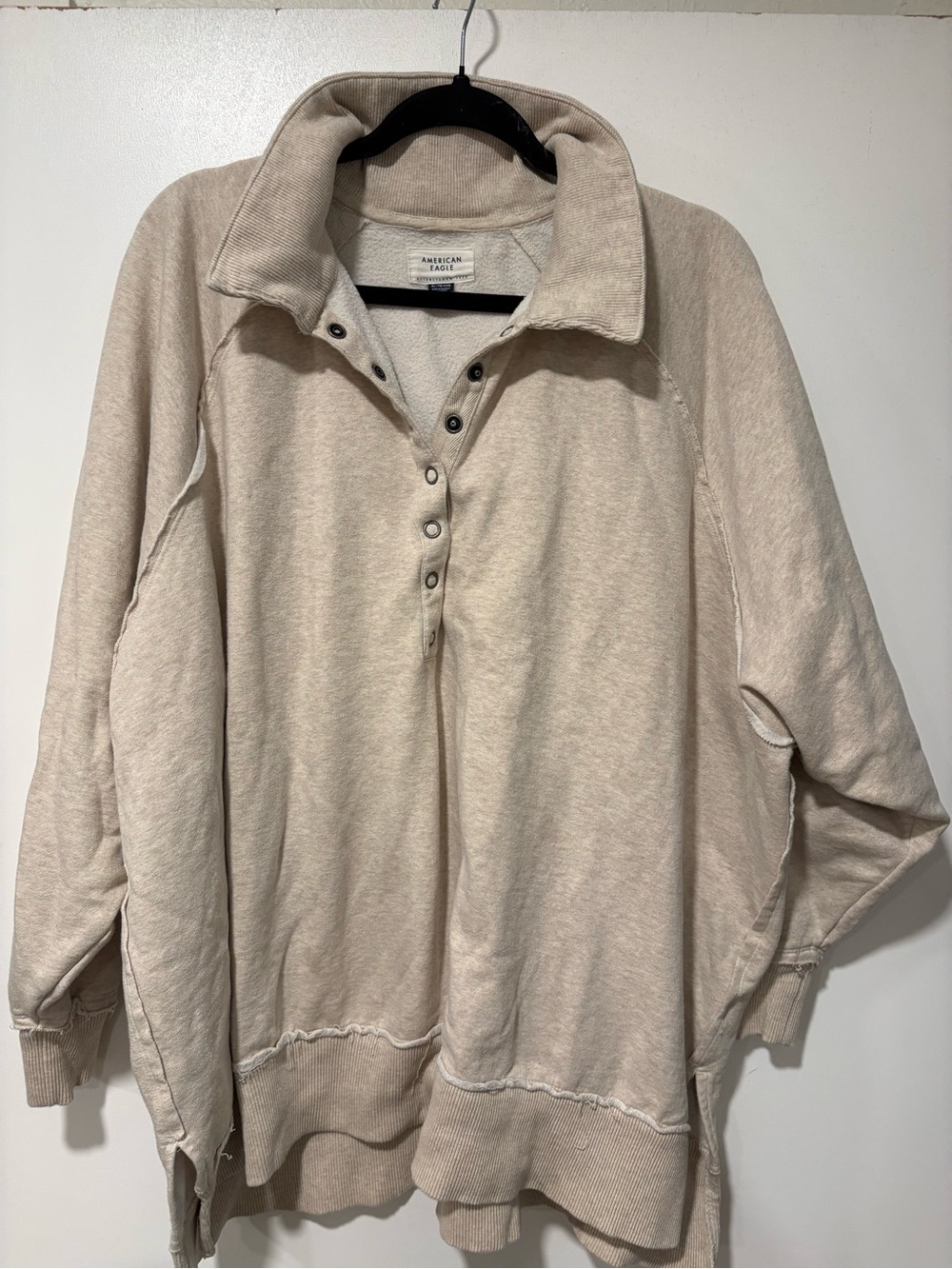 American Eagle Outfitters Cream Snap Henley Pullover